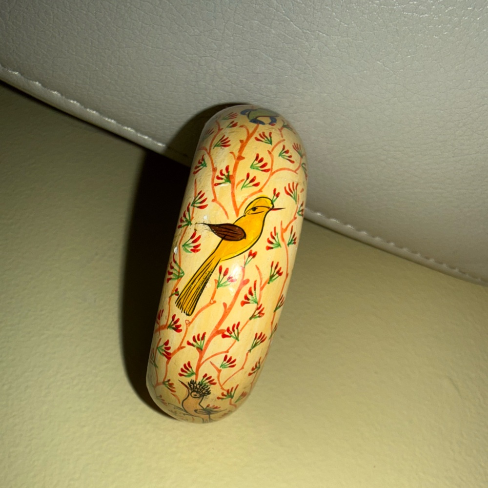 Hand-Painted Bangle Bracelet with Blue and Green Bird Motif - Picture 2 of 9
